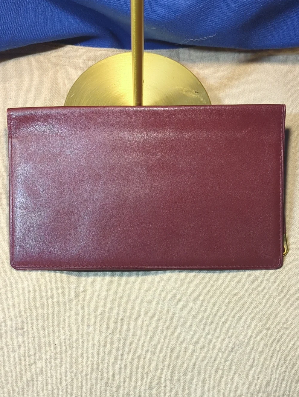 Vintage Cartier Burgundy Leather Envelope Clutch with Gold Corners $70